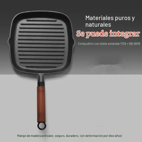 Vista 4 de Sartén antiadherente de 9 pulgadas para estufas, versátil sartén antiadherente sin recubrimiento, olla de carne de hierro fundido, parrilla