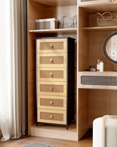 Vista 2 de Crestlive Products Cómoda de ratán, torre de almacenamiento alta de tela, cómoda con asas, unidad organizadora para dormitorio, pasillo, entrada