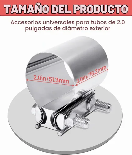Vista 2 de Zlirfy Abrazadera de Escape de Acero Inoxidable, Abrazadera Universal de Junta de Extremo Ampliable, Compatible con Tubo de Escape (2 pulgadas)
