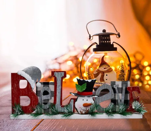 Vista 4 de Decoración de mesa de Navidad de madera, letrero decorativo de muñeco de nieve de madera, centros de mesa de Navidad, decoración de vacaciones
