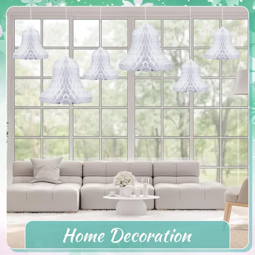 Vista 5 de 10 campanas de boda colgantes de panal, decoración de boda, campanas de panal de abeja, suministros de decoración con 2 rollos de cinta