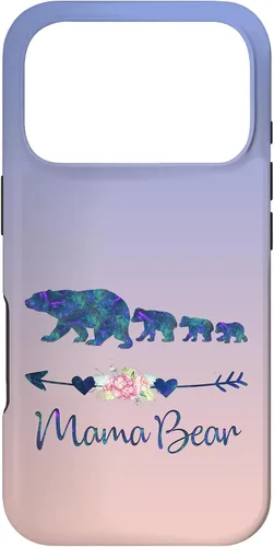 Vista 30 de Teal Blue Purple Floral Mama Bear Three Cubs Blue Pink Case for iPhone 17