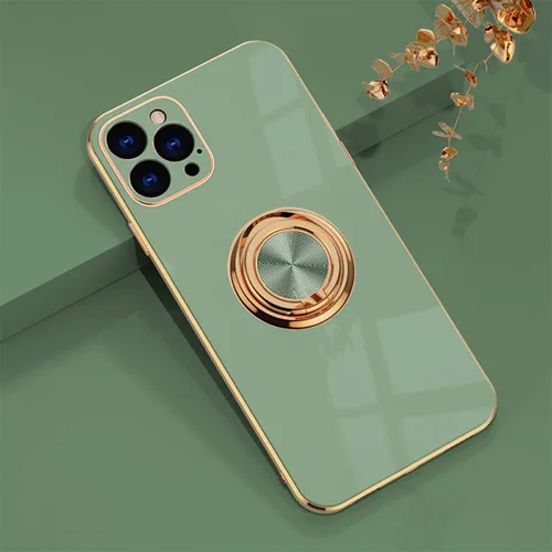 Vista 9 de aowner Funda compatible con iPhone 12 Pro Max con anillo chapado brillante, borde de oro rosa, soporte de rotación de 360 grados para mujeres y Negro