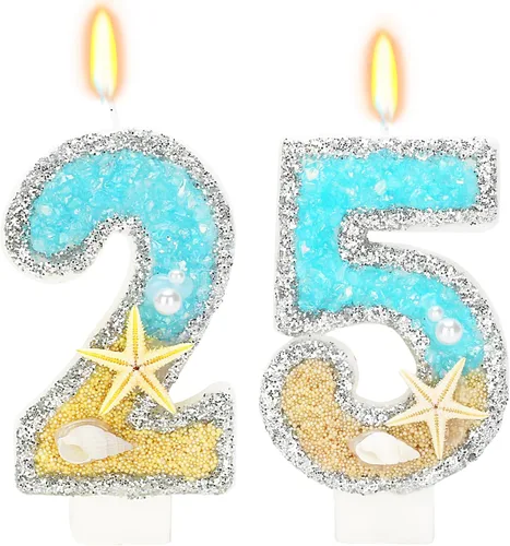 Vista 66 de Vela número 1 de estrella de mar de playa para decoración de pastel Plata