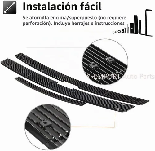 Vista 5 de Inserto de rejilla de aluminio sólido compatible con Chevy Silverado 2007-2010 2500HD/3500HD cromado, 3 piezas