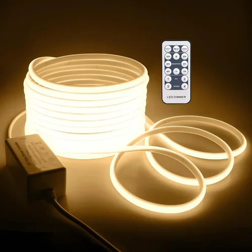 Vista 12 de Tira de luces LED COB de 5 M para dormitorio, 16.4 pies, luces LED de cuerda para exteriores, impermeable, blanco cálido, CA de 110 V ~ 120 V