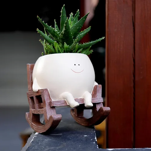 Vista 5 de NINIPAPA Lindas Macetas de Plantas con Cara Sonriente, Maceta Divertida para Flores, Maceta de Mecedora con Cara Grande para Plantas