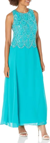 Vista 23 de J Kara Vestido largo sin mangas con cuentas y bufanda para mujer, talla grande