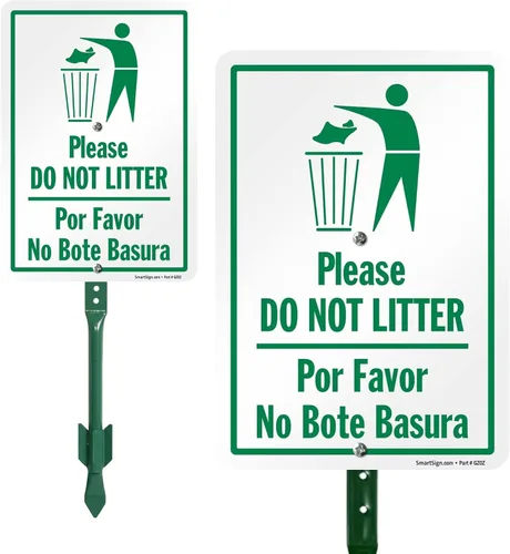 Vista 9 de SmartSign Letrero de metal con texto en inglés "Please Do Not Litter, Por Favor No Bote Basura" de 14 x 10 pulgadas, aluminio laminado a prueba