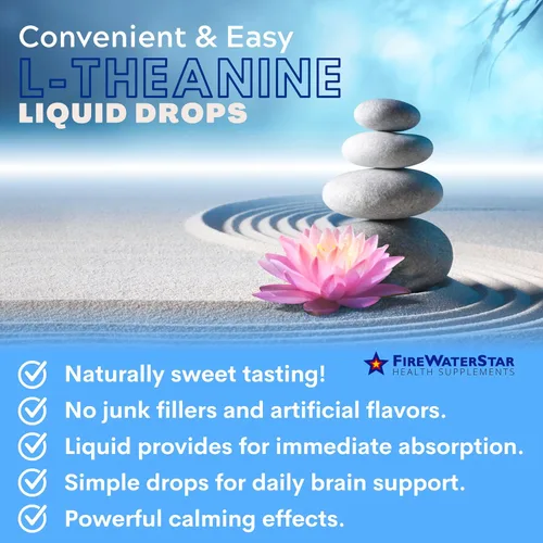Vista 4 de FWS L Teanina gotas líquidas, 200 mg 99% pura L-teanina bioactiva, orgánica, natural, vegana, sin OMG, ayuda a promover la calma, relajación