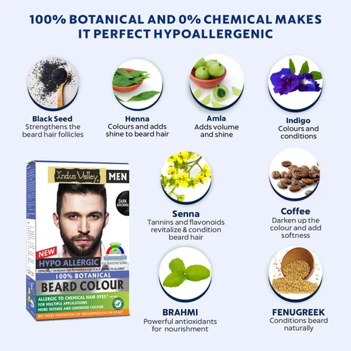 Vista 4 de Indus Valley 100% botánica Hypo Allergic - Color de barba para hombres (marrón oscuro)