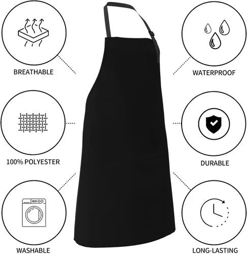 Vista 7 de Delantal personalizado con texto de nombre, delantales personalizados para mujeres y hombres, bolsillos ajustables de poliéster impermeables