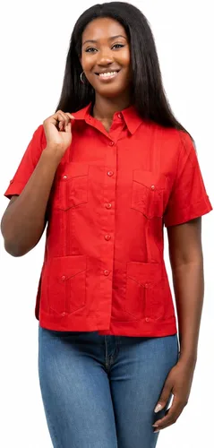 Vista 5 de Mojito Collection Camisa Guayabera tradicional de manga corta para mujer 100% lino Aguamarina