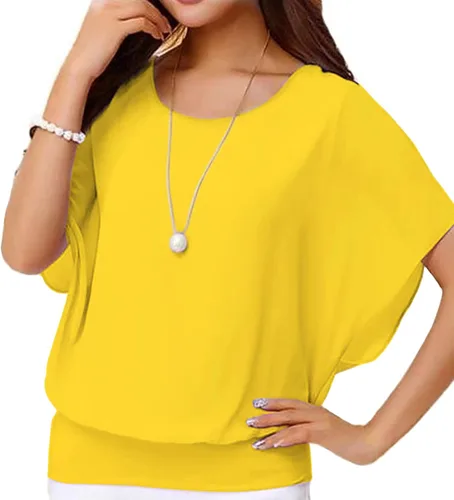Vista 8 de VIISHOW - Blusa de gasa y de manga corta para mujer, estilo holgado y casual Negro