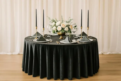 Vista 2 de YOUR CHAIR COVERS - Mantel redondo de terciopelo de 120 pulgadas - Mantel de lino negro para mesas redondas estándar