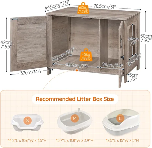 Vista 4 de HOOBRO Gabinete para Caja de Arena, Mueble para Caja de Arena de Gato con Divisor Removible, Mueble Grande para Caja de Arena Oculta, Casa de Madera