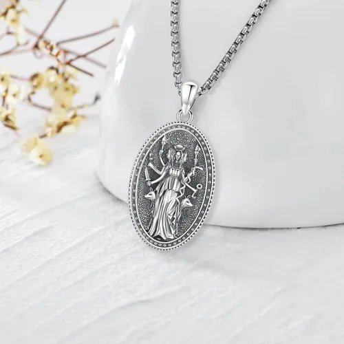 Vista 128 de Collar de pentagrama de plata de ley con triple luna, diosa celta, nudo celta, nudo de brujas, Ankh, sol y luna, Hécate, lilith, Santa Muerte