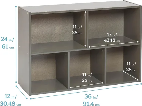 Vista 3 de ECR4Kids Streamline - Armario de almacenamiento de 5 compartimentos de una cara, 24 pulgadas, muebles para niños, gris lavado