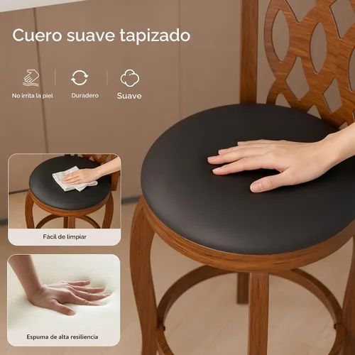 Vista 5 de Juego de 4 taburetes de bar giratorios de 24 pulgadas de altura de mostrador para isla de cocina, taburete de estilo granja con respaldo y Marrón