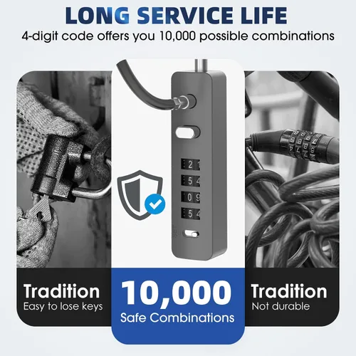 Vista 7 de Cerraduras de cable con combinación, cuerda de acero de 23.6 pulgadas para snowboard con combinación de 4 dígitos, cerraduras de puerta ajustables