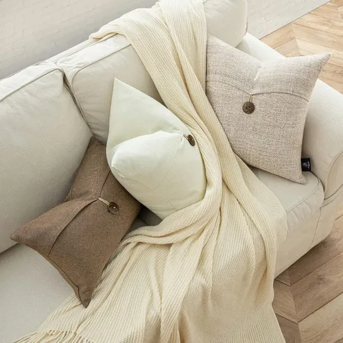Vista 5 de Phantoscope - Juego de 2 fundas de almohada decorativas estilo campestre, de botón de coco premium y lino vintage, color blanco hueso, para sofá