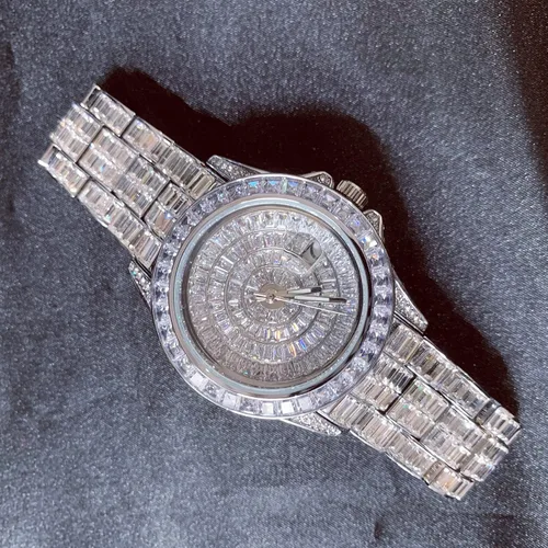 Vista 2 de ICEDIAMOND Reloj de pulsera con calendario de diamantes de circonita cúbica de 1654in chapado en oro piedras de circonita brillantes esfera redonda