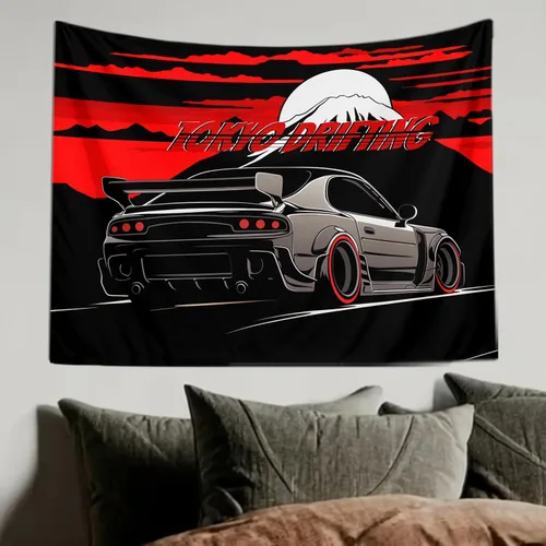 Vista 13 de QEOPGNE Tapiz de pared grande Jdm Anime Sunset Japanese Car S13, tapiz de pared para dormitorio, sala de estar, decoración estética, tapices de 30 x