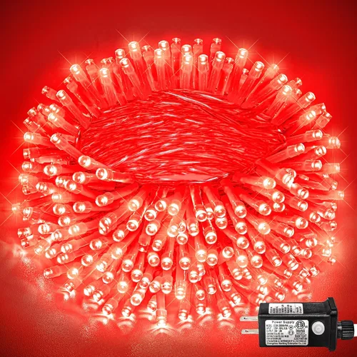 Vista 34 de 120 luces LED rojas y blancas de Navidad para exteriores, cadena de luces de Navidad de 40 pies, 8 modos, luces de hadas rojas y blancas