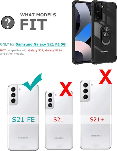 Vista 7 de Funda transparente con función atril para Samsung Galaxy S21 FE 5G, protección contra caídas para Galaxy S21 Fe, parachoques flexible + parte Negro