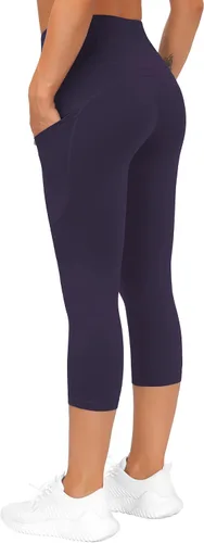 Vista 3 de The Gym People - Pantalones deportivos gruesos de tiro alto, con bolsillos y control de abdomen, leggings para entrenar, correr, hacer yoga