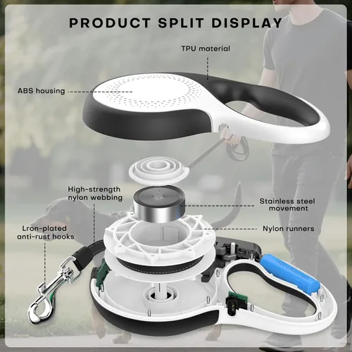 Vista 6 de Correa retráctil para perro con luz LED recargable, correa de perro resistente de 16 pies para perros medianos y grandes de hasta 110 libras, 360°
