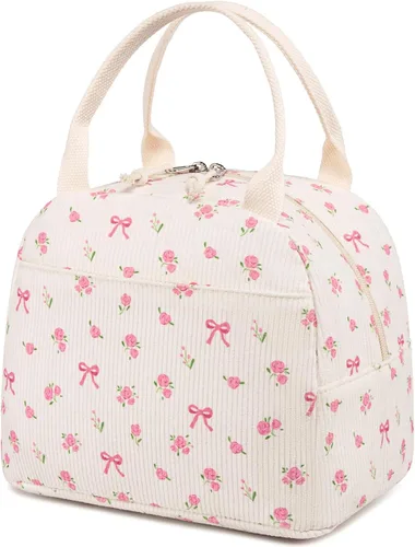 Vista 10 de Bluboon Bolsa de almuerzo para mujer, bonita bolsa de almuerzo de pana con correa para el hombro, reutilizable, aislada, gran capacidad