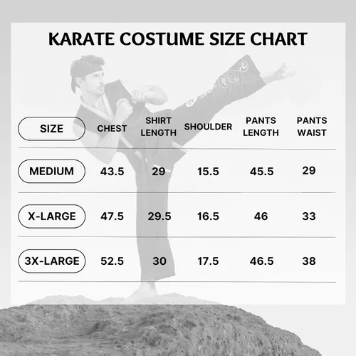 Vista 6 de Disfraz de karate para hombre, de lujo, talla grande, conjunto de uniforme de karate Gi de Halloween, con diadema de cinturón negro, unisex