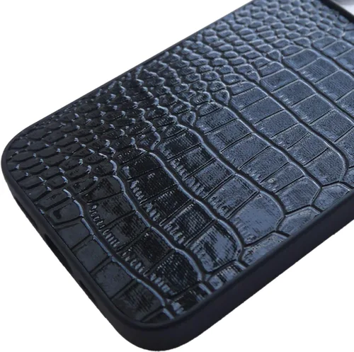 Vista 6 de Funda para iPhone 11 para mujer, funda de piel sintética de cocodrilo de piel de charol, moda clásica para iPhone11 de 6.1 pulgadas, color negro