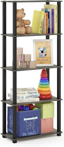 Vista 91 de Furinno Turn-N-Tube - Estantes de almacenamiento, estante para libros de 3 niveles, estante esquinero, estantes abiertos sin herramientas