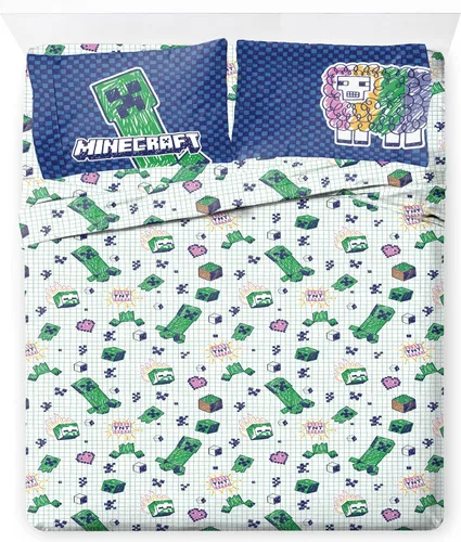 Vista 30 de Jay Franco - Juego de sábanas de microfibra, tamaño matrimonial, supersuave de Minecraft con diseño neón cibernético con Creeper, de 4 piezas