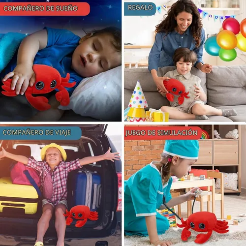 Vista 4 de Dollibu - Juguete de peluche de cangrejo rojo de ojo grande para niños, 9.5 pulgadas
