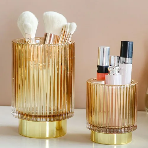Vista 7 de Amber Large Glass Brush Holder Thickened Cosmetic Brush Cup Makeup Organizer Storage Container for Vanity Table, Makeup Storage Organizer for Home