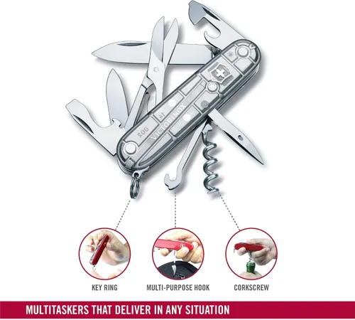 Vista 7 de Victorinox Climber Swiss Army Knife, 14 Function Swiss Made Pocket Knife with 2 Blades, Corkscrew and Screwdriver
