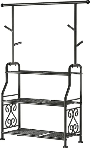 Vista 8 de GIOTORENT Soporte para plantas de interior, estante de metal resistente de 3 niveles para patio e interior, soporte alto para plantas que sostiene