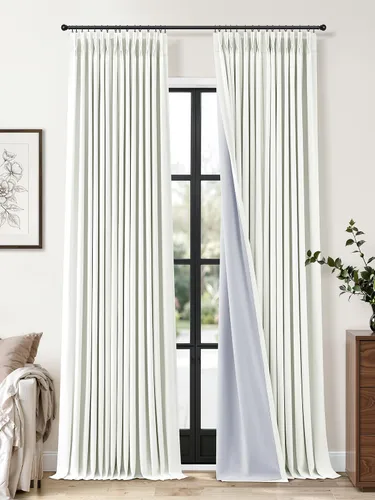 Vista 13 de Cortinas opacas plisadas de lino beige y blanco de 90 pulgadas de largo para dormitorio o sala de estar, juego de 2 paneles, oscurecimiento