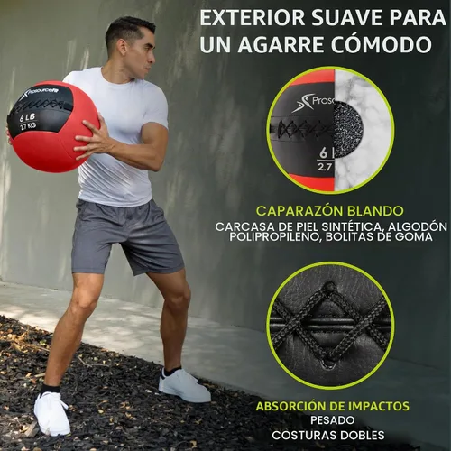 Vista 4 de ProSource Soft Medicine Balls for Crossfit Wall Ball and Full Body Dynamic Exercises, Color-Coded Weights: 6, 8, 10, 14, 20, 25 lb.