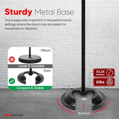 Vista 4 de The Promaster - Soporte de micrófono de base redonda, portátil y ajustable con compatibilidad universal, soporte de metal para micrófono de calidad