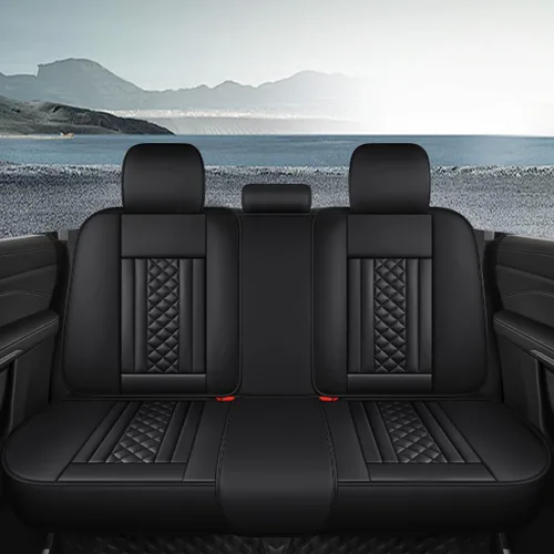 Vista 2 de Juego completo de fundas de cuero de lujo para asiento de automóvil, ajuste universal para 5 asientos (Bk-Pink 01)