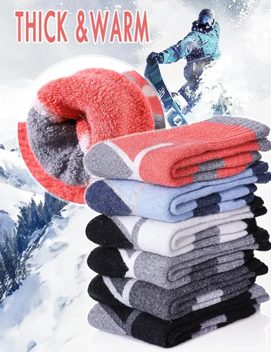 Vista 4 de NOCIN COLOR Calcetines de senderismo de lana merina para niños y niñas pequeños, térmicos, cálidos, para invierno, calcetines de regalo, 6 pares