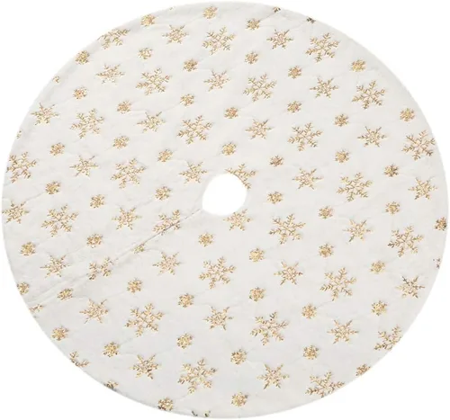 Vista 2 de Sattiyrch - Falda de árbol de Navidad con lentejuelas de 48 pulgadas, blanca suave y gruesa con decoraciones de copos de nieve dorados para árbol