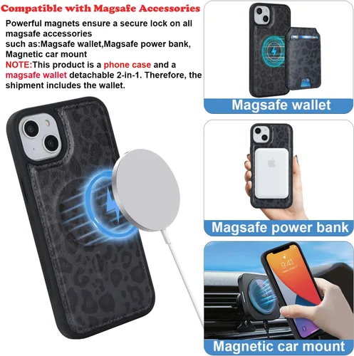 Vista 2 de Ｈａｖａｙa etui for iPhone 15 Case with Card Holder iPhone 15 case Magsafe Compatible for Women Detachable Magnetic Leather étui de téléphone Pour