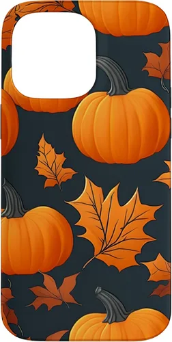 Vista 21 de iPhone 16 Pumpkins Black And Orange Plaid Fall Leaves Autumn Halloween Case