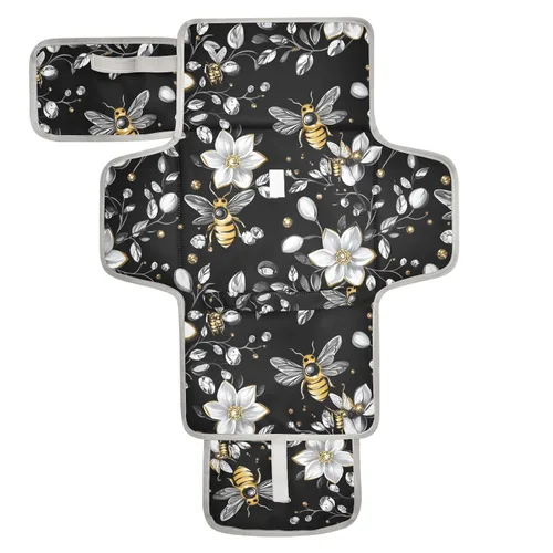 Vista 30 de Cambiador de pañales portátil con estampado de vaca beige y negro, impermeable, plegable, tapete cambiador de pañales de viaje para bebés, regalos