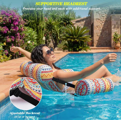 Vista 4 de Paquete de 3 flotadores inflables para piscina, sillas flotantes para adultos, hamaca ajustable, silla flotante de agua, natación, patrón de plantas